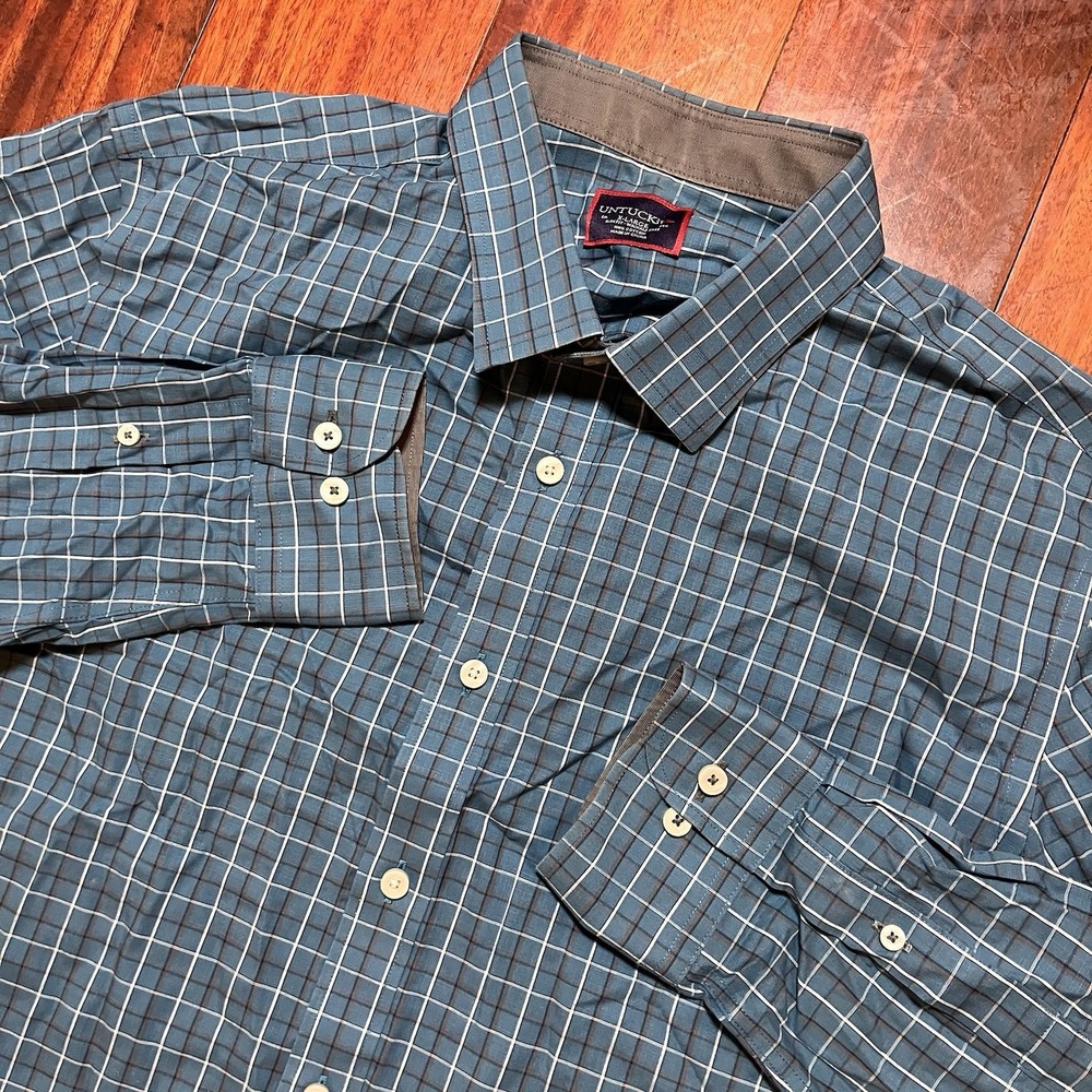 UNTUCKit Shirt Mens XL Blue Plaid Slim Fit Wrinkle Free Button Up Long Sleeve